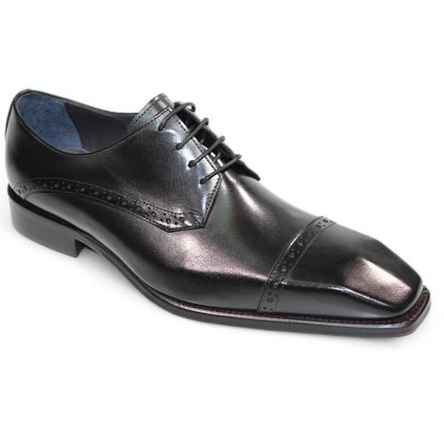 Duca Di Matiste "Lombardi" Black Genuine Italian Calf Leather Lace-Up Dress Shoes.